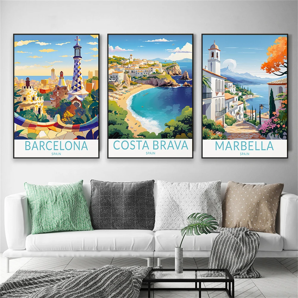 Póster Impreso de Viaje a España, Paisaje de la Ciudad de Córdoba, Impresión Colorida de Marbella, Pintura Artística en Lienzo, Decoración para Sala de Lectura