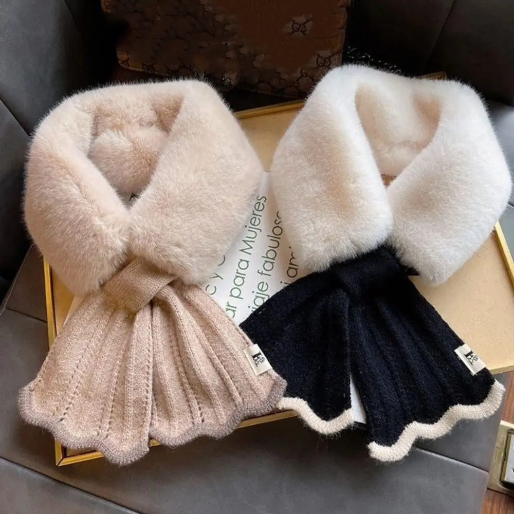 Cross Wool Collar Plush Scarf Knitted Scarf Wool Scarves Winter Cashmere Scarves Cross Shawl Solid Color Warm Knitted Scarf