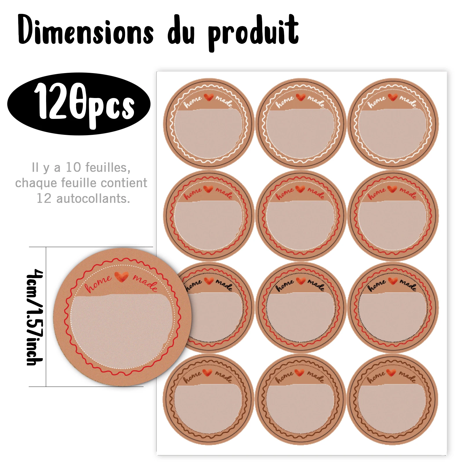 120 self-adhesive round Homemade label stickers 40mm | Universal handmade stickers, jam bottle labels, seasoning bottle classifi