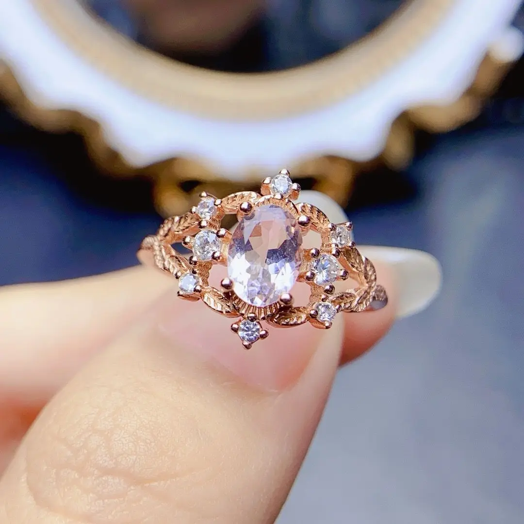 Bestseller ZECAA Morganite Fine Jewelry Woman Morganite Ring With Natural Morganite Gemstone 5 * 7mm Lady Morganite Jewelry Ring