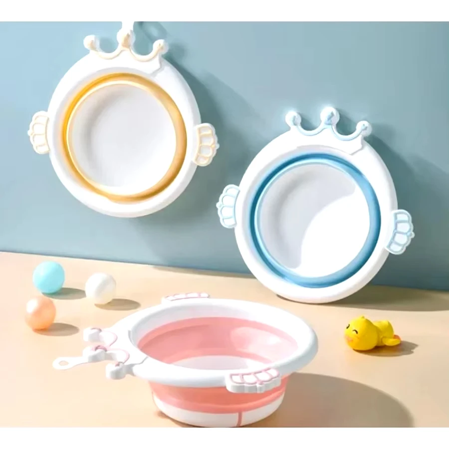 Foldable Basin Portable Cute Cartoon Crown Wall-mounted Washbasin Household Children Baby Durable Easy Storage Basin