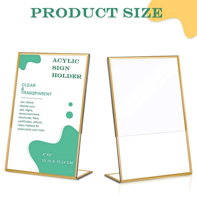 36PCS Gold Frame Acrylic Sign Holder Wedding Table Number Holder Slanted Menu Double Sided Stand, 4X6inch Vertical