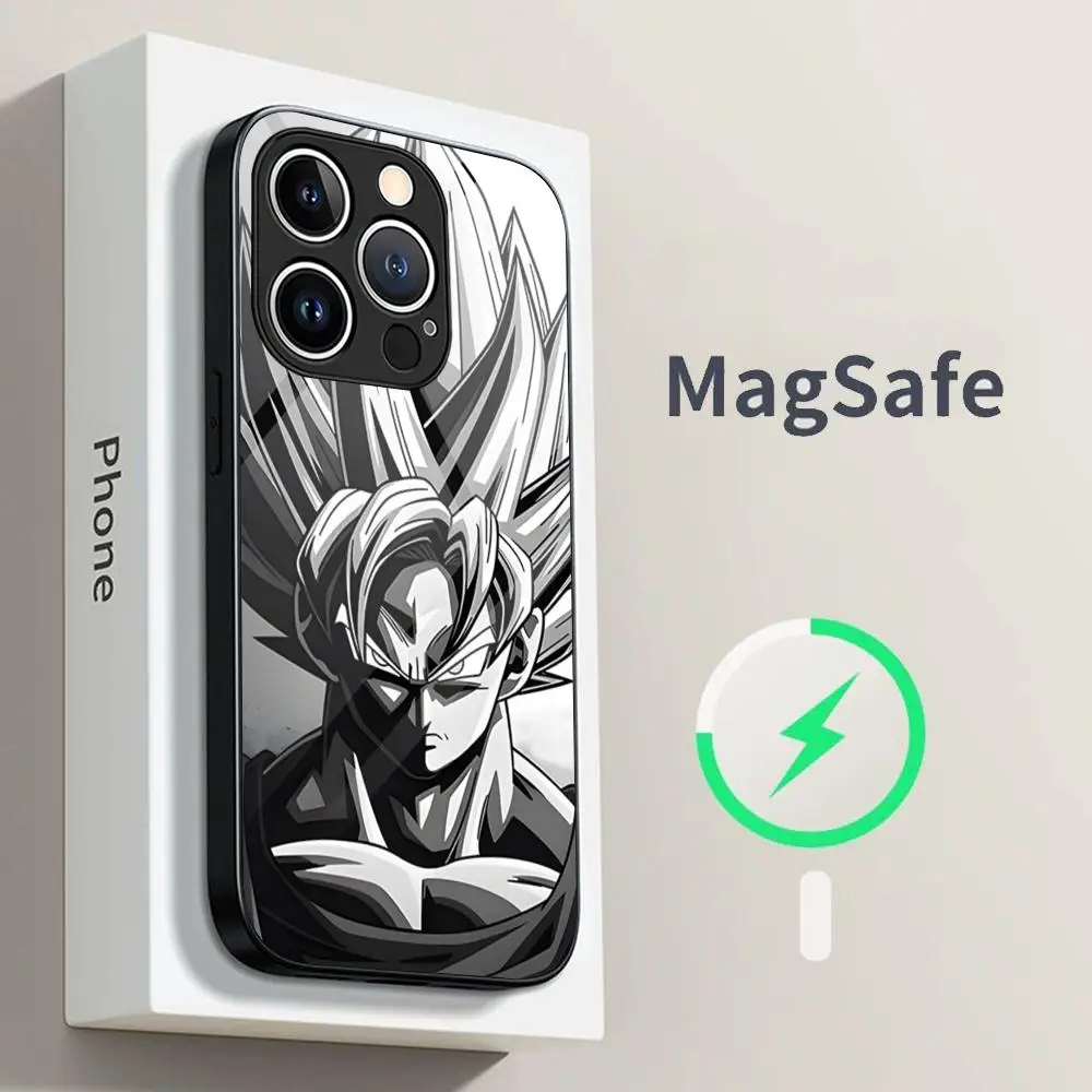 D-Dragon Balls Gokus Phone Case for iPhone 15 Pro Max 14 Plus 12 Mini 11 13 14 Pro Max Magsafe Wireless Charge Glass Cover