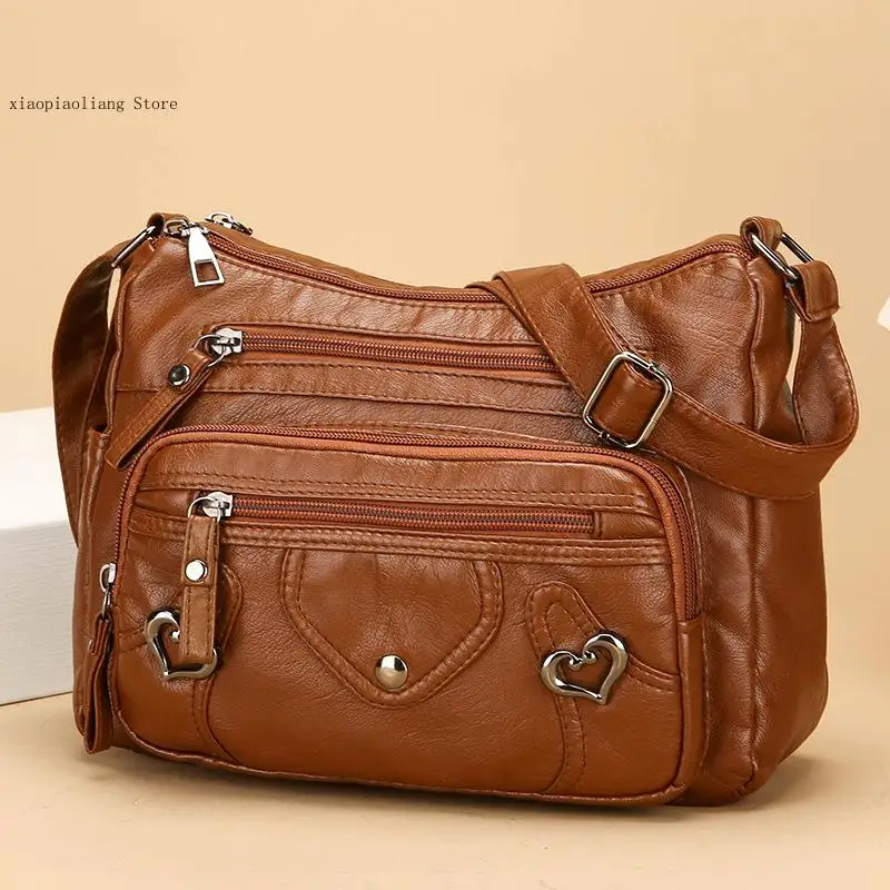 Single Shoulder Crossbody Bag Versatile High-End Large Capacity Multi-Layer Soft Leather Minimalist Bag
