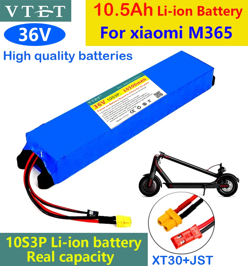 

2024 NEW 36V 10.5Ah 18650 Lithium Battery Pack 10S3P 10500mAh 500W M365 Scooter Ebike Power Battery with BMS 42V Fast Charging