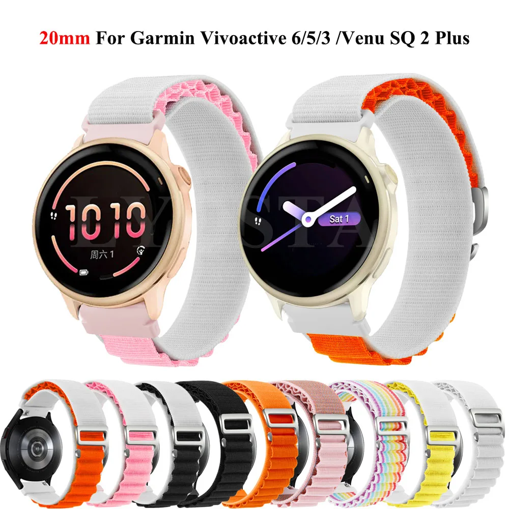 Correa de reloj de 20mm para Garmin Vivoactive 6/5/3 Venu SQ2/2 Plus, correa de nailon para reloj Garmin Forerunner 165 158 55 245 645
