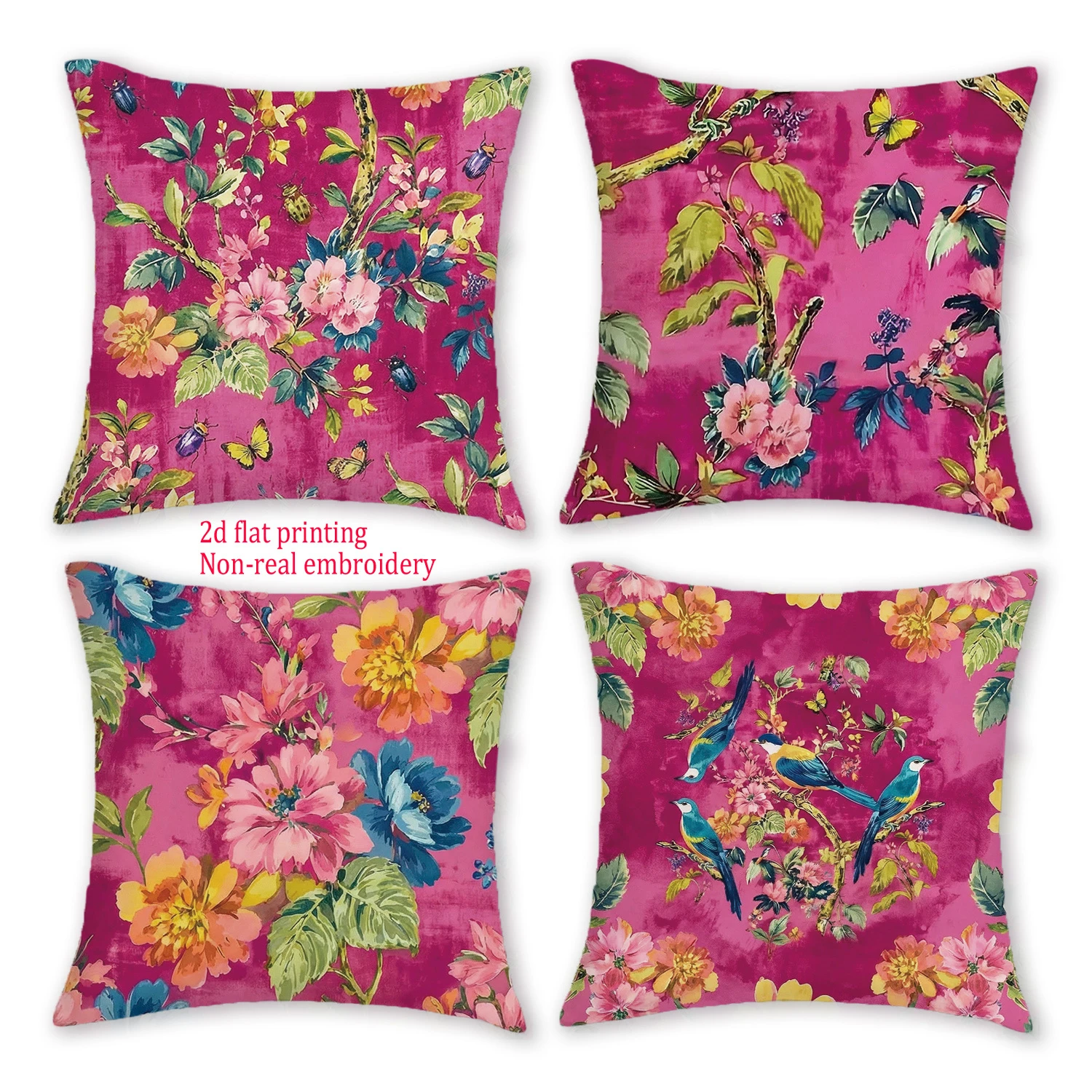 1/4pcs Bohemian Fuchsia Floral Print Throw Pillow Covers 18x18 Inch Decorative Cushion Cases For Sofa Bedroom Living Room