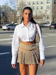 2024 Summer Woman Fashion Wide Pleats Culottes Slim Short Skirt Female Belt Chic Wild Preppy Style Women's Mini Shorts