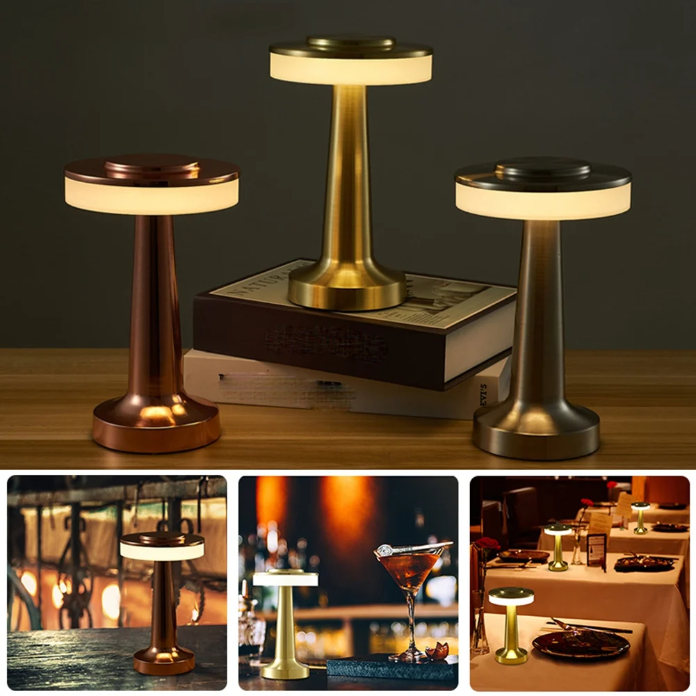 Lámpara de mesa LED táctil recargable para comedor, lámpara de mesa de Bar de Hotel, lámpara de noche pequeña para exteriores, lámpara de mesa decorativa, oro