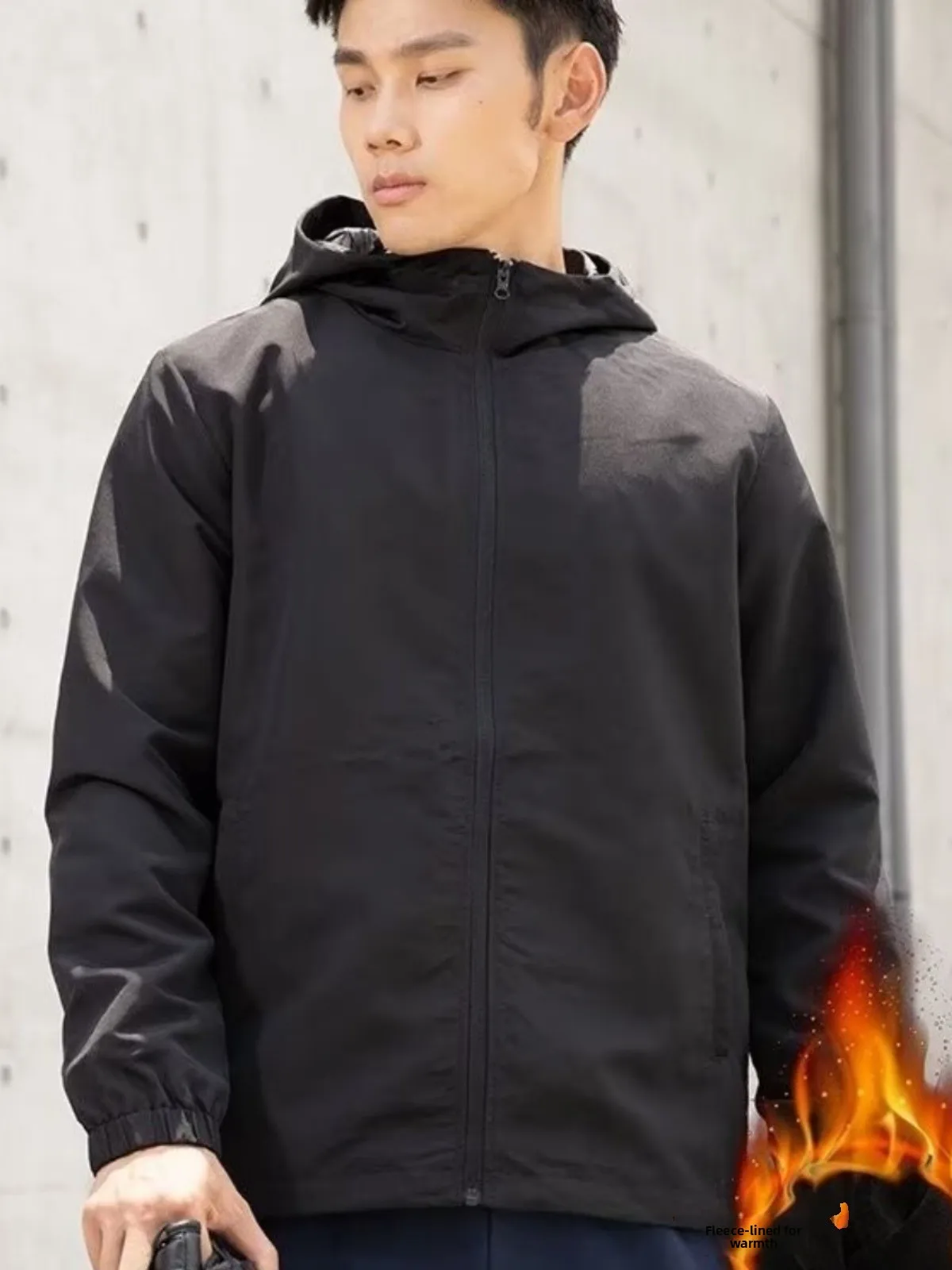 Men's Thickened Fleece Autumn Winter Coat Casual Korean Fashion All-Match Hood Zipper Sports Jacket Warm Long Sleeve Coat