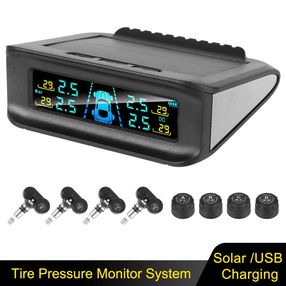 Smart Car TPMS Wireless Solar Power Car Safety Tire Pressure Monitoring System Digital Display Tire Pressure Alarm System