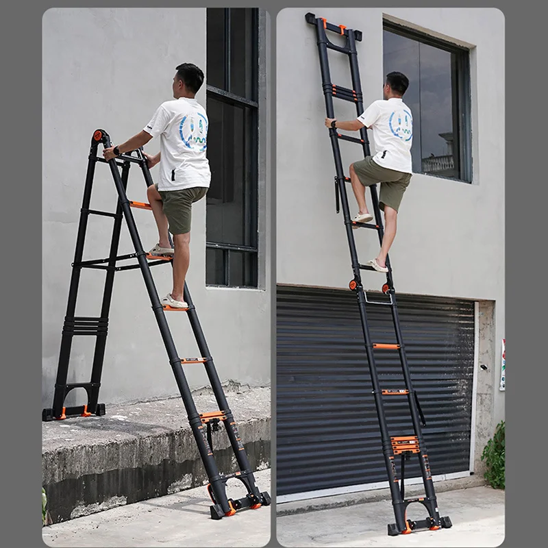 Multifunction Folding Ladder Aluminum Alloy Telescopic Ladder Thickened Herringbone Ladder Portable Lift Engineering Ladder