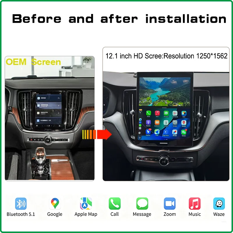 For 2017-2027 Volvo XC40/XC60/XC90/S60/S90/V60/V90 12.1-inch Android Smart Screen Retaining Original Factory Functions OEM Menu