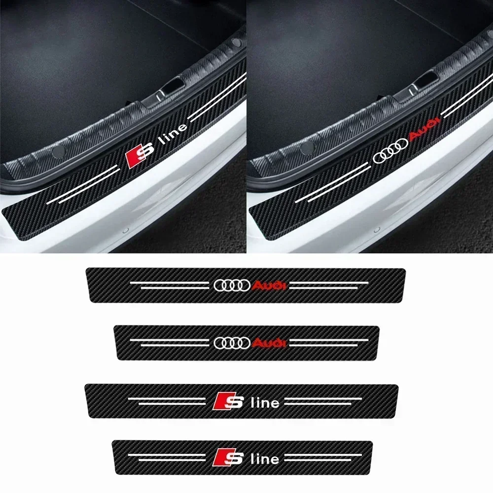 4PCS/SET Carbon Fiber Leather Car Door Sill Threshold Protector Stickers For Audi Sline  A3 8P 8L 8V A4 B8 B6 B7 B9 A6 S5 S6 C6