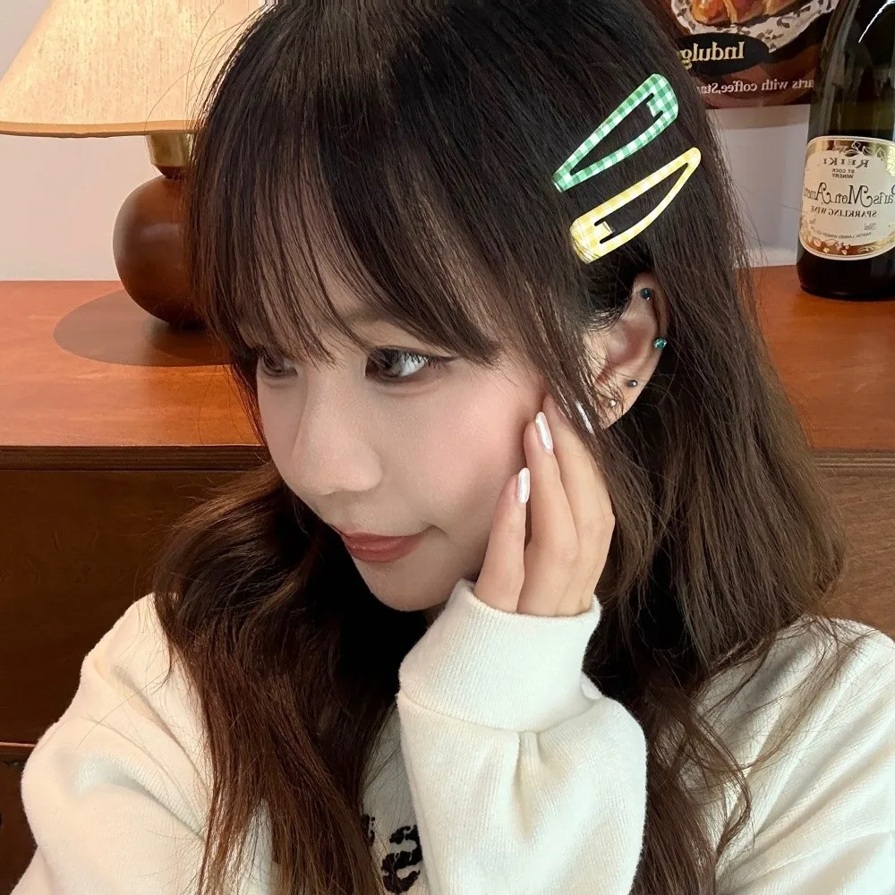 2 Pcs Sweet Style Colorful BB Hairpin Classic Plaid Pattern Hair Clips Teardrop Shape Side Bangs Clip Girls Hair Accessories
