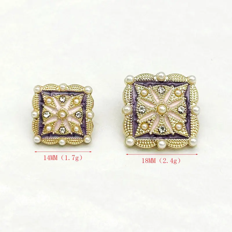 Goldene quadratische Metallknöpfe mit Strasssteinen verziert, hoher Schaft zum Nähen, Basteln, DIY-Projekte, 10 Stück Packung, Nähknöpfe, 14/18 mm, 2025 Neu – Detail 1