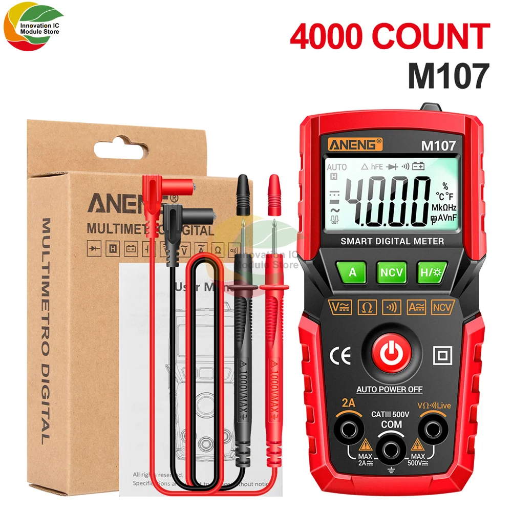 Ziqqucu M107/M108 High Precision 4000Counts Smart Digital Multimeter LCD Resistance Portable DC AC Voltage Current Tester Meter