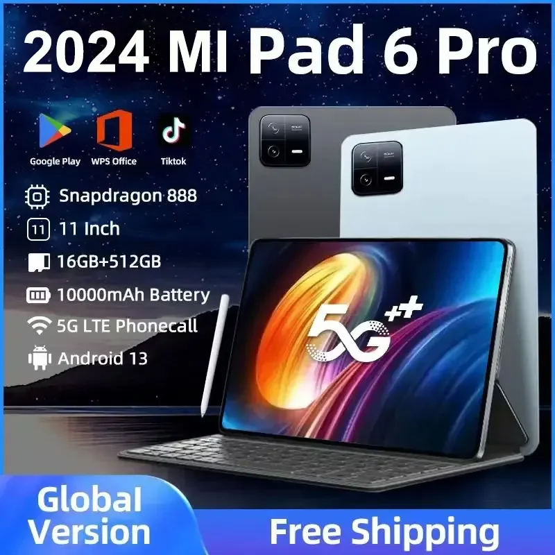 

2024 Original Global Version Pad 6 Pro MI Tablet PC Snapdragon 888 Android 14 10000mAh 16GB+1TB 5G Dual SIM Card HD 4K WiFi Pad