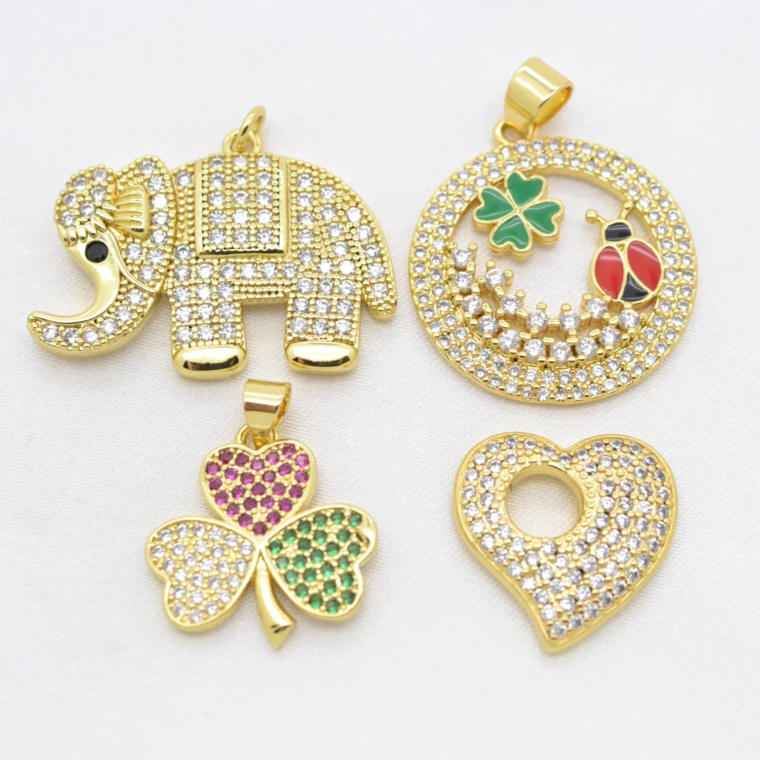 CZ Elephant Bug Flower Heart DIY Charms for Jewelry Making Supplies Top Quality Cubic Zirconia Accessories Pendant Clasps 2 Pcs