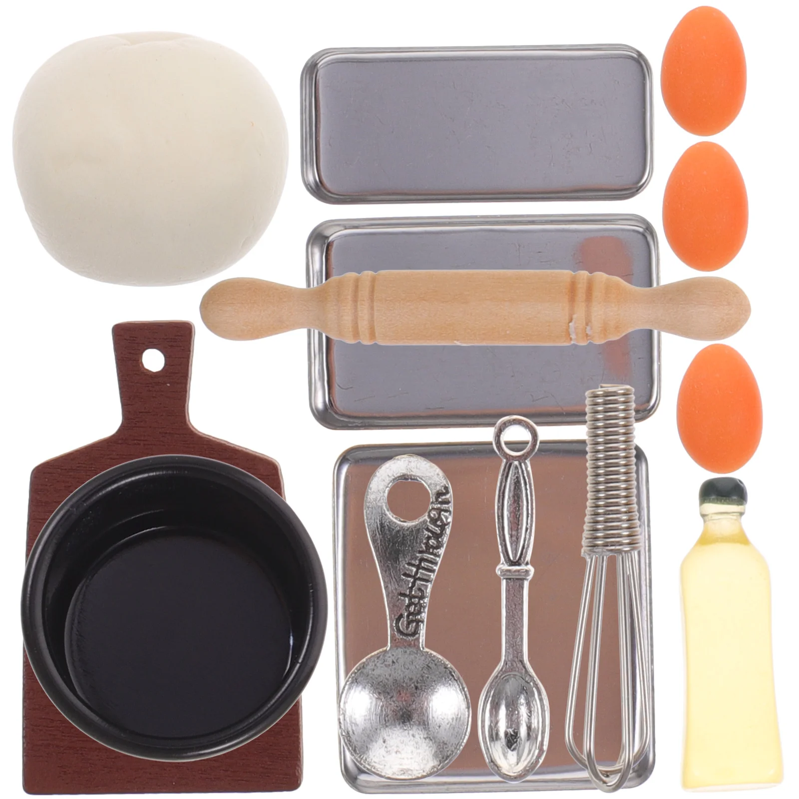 Conjunto de acessórios para assar em miniatura, 10 peças, resina, madeira, plástico, crianças, brinquedos de cozinha, ferramentas de cozinha, kit de cozimento para meninas de 6 a 12 anos, brinquedo