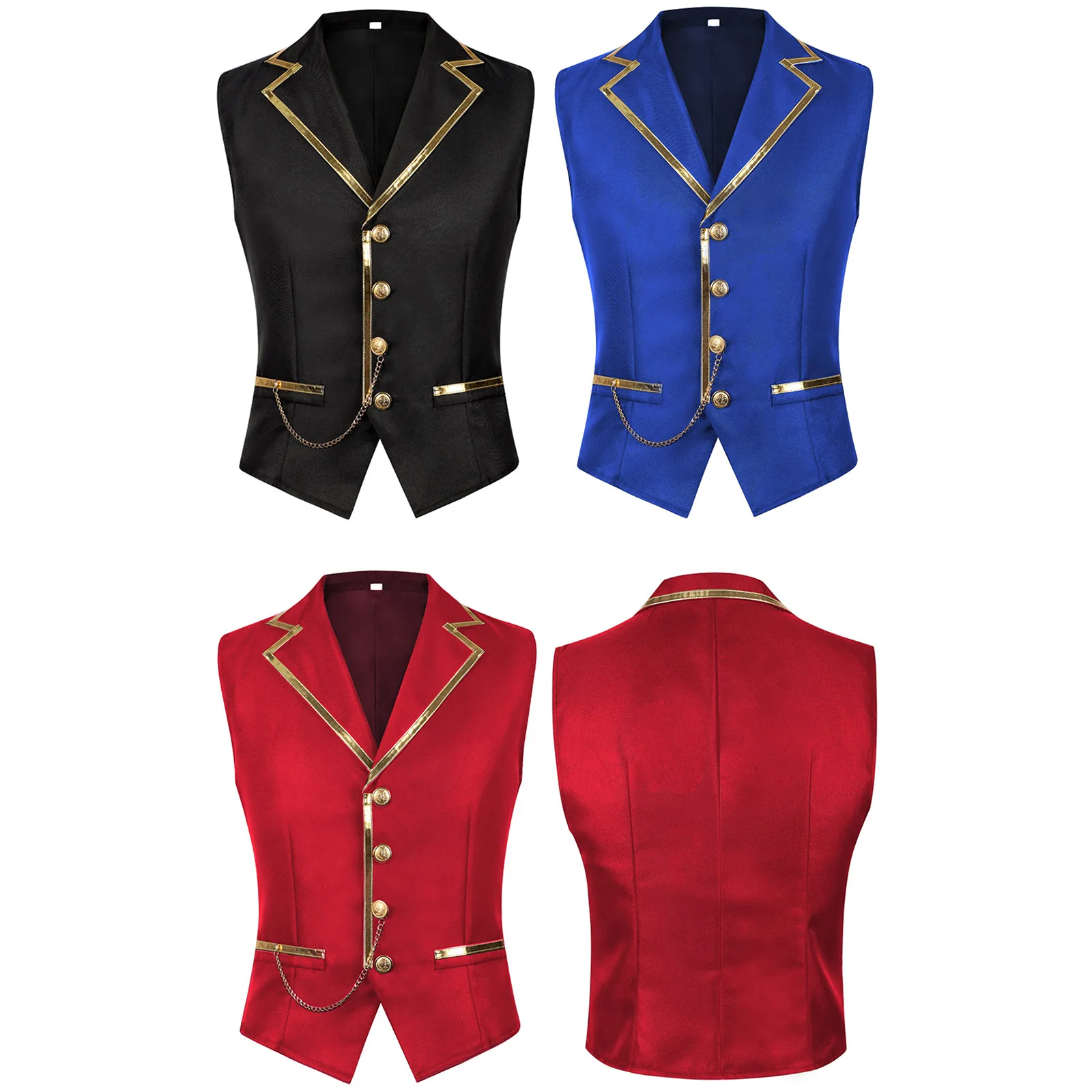 سترات رسمية للرجال معدنية لامعة سلسلة ديكور سترة Steampunk القوطية صدرية لجميع القديسين تأثيري ملابس الحفلات المسائية