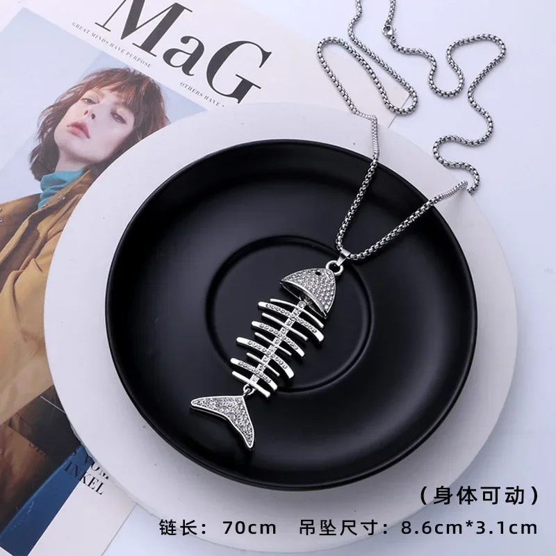 Creative Design Fish-Shaped Fishbone Pendant Necklace Hip Hop Gothic Style Male Pendant Necklace Punk Bohemian Jewelry Gift