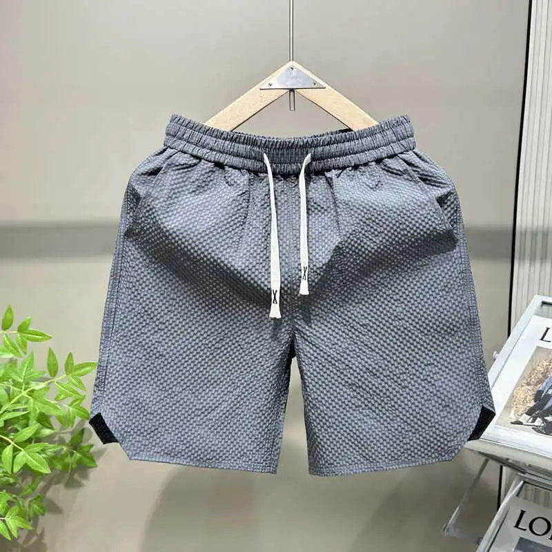 

Мужские летние шорты из ткани Bubble Cloth: повседневные пляжные брюки, быстросохнущие, свободного кроя, длиной до колена, модные, спортивные, из полиэфирного волокна