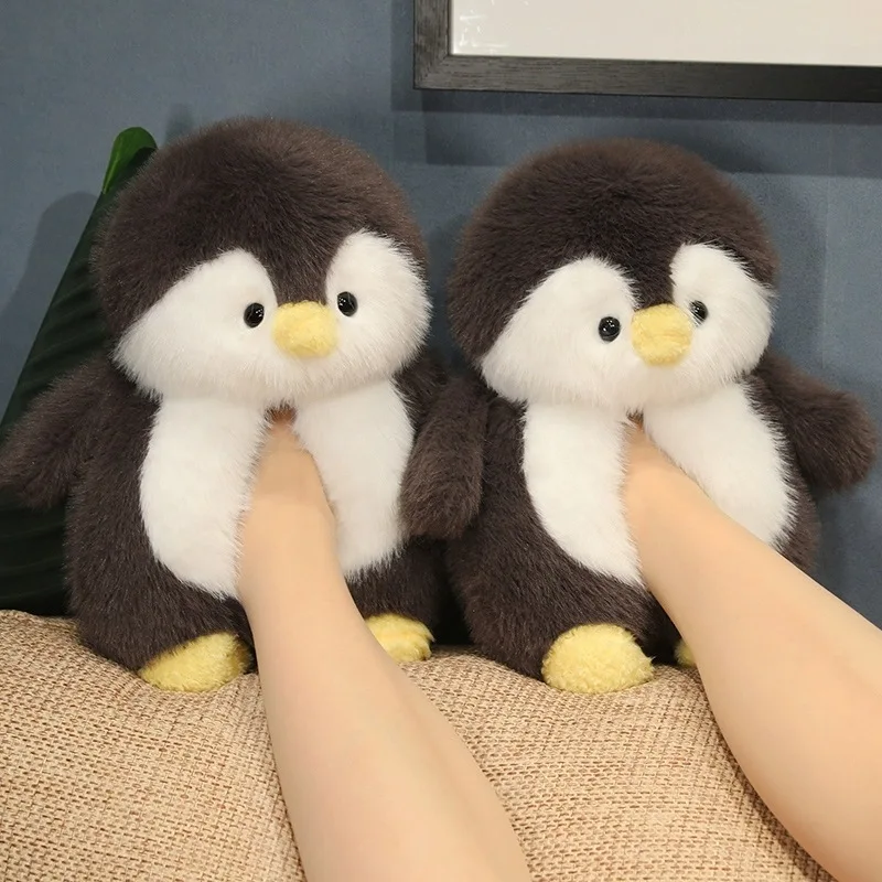 

2025 New Penguin Plush Cotton Slippers Female Winter Include Heel Thicken Warm Plush Couple Cute Anti-Slip Indoor Home Slippers