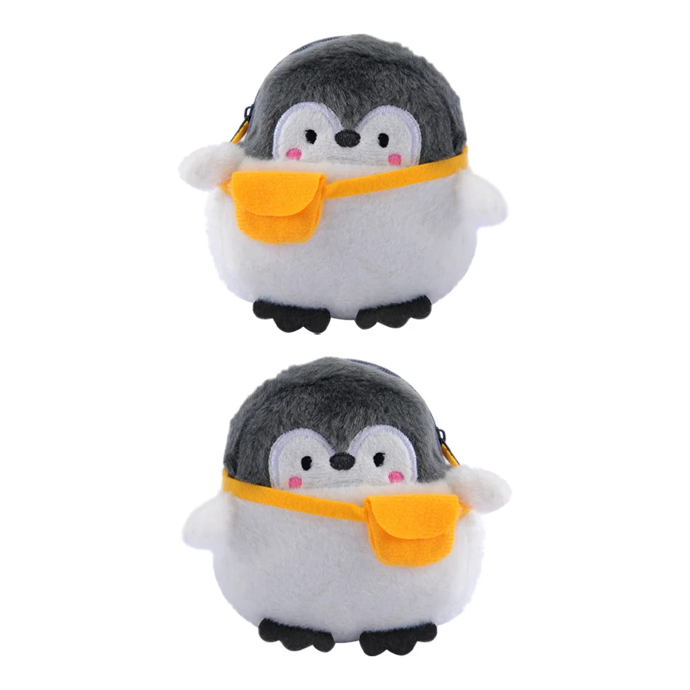 Borsa da pinguino cartone animato da 2 pezzi Mini borsa dal design carino con cerniera Pratico e comodo regalo di compleanno per le donne Nero