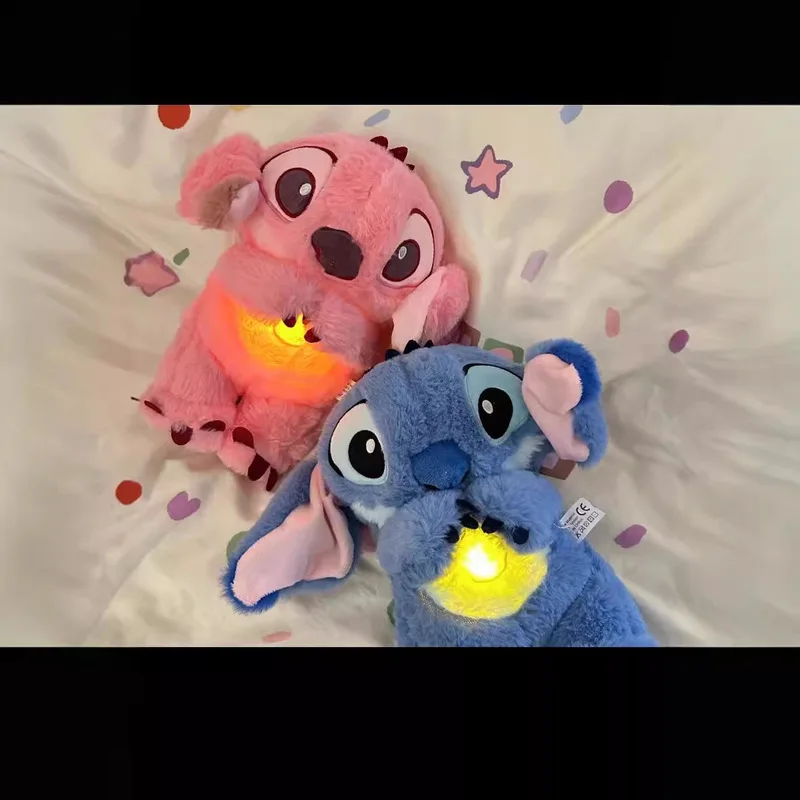 New Stitch Baby Sleep Companion Sound Soothing Music Kawaii Plush Toy With Air Bag Breathing Light Doll Breathing Toy Kid Gift