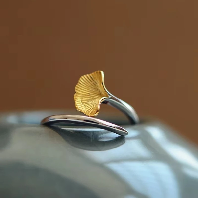 925 Sterling Silver Ginkgo biloba flowers Open Rings For Women Hypoallergenic Fashion Girl Sterling-silver-jewelry