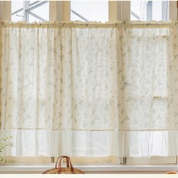 French chiffon ruffled Short Curtains Rod-piercing Floral Half-Curtain Kitchen Cafe Living Room Bay Window Cabinet Curtain