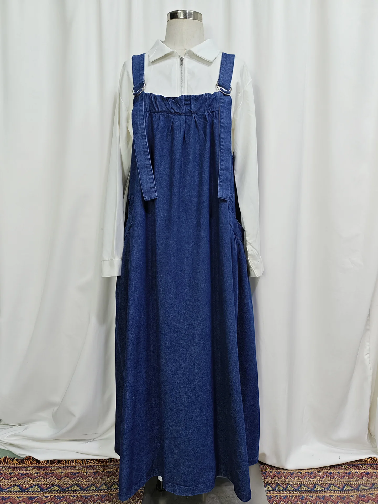 Abito generale senza maniche in denim per donna Musulmano con cinturino per spaghetti Abaya Dubai Caftano Abito islamico Allentato Turchia Abbigliamento casual