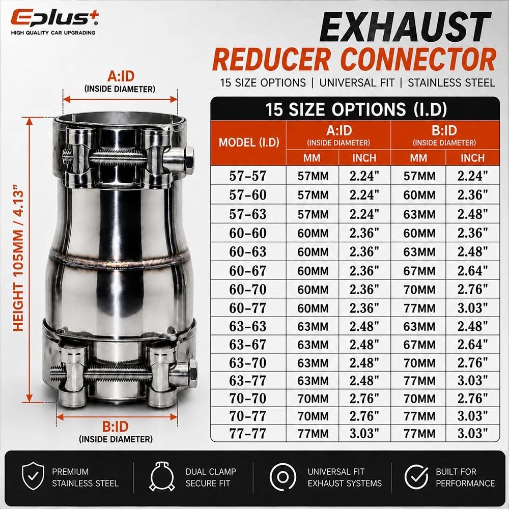 57-77mm ID Universal-Edelstahlrohradapter, gerader Reduzierverbinder für Auto- und Motorrad-Auspuffrohre, schweißfrei – Detail 1