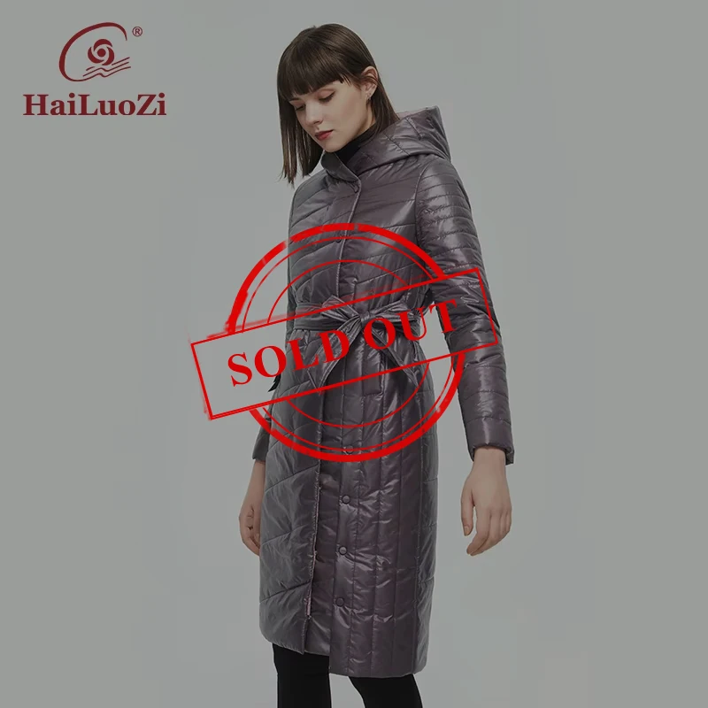 HaiLuoZi Women’s Spring Autumn Jacket Long Fashion Splicing Women Coat  Diagonal Belt Hooded Large Pocket Female Casual Parka 73