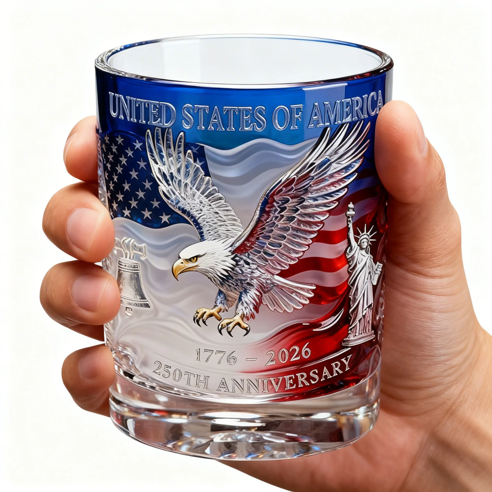 Botella de Licor para el 250 Aniversario de Estados Unidos, Cristalería Soplada a Mano, Copa Patriótica con Águila para el 250 Aniversario de Estados Unidos, Vasos de Whisky, Copa Giratoria