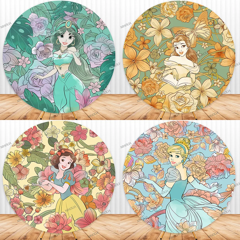 ディズニープリンセスフラワー背景ベルカバー白雪姫シンデレラ誕生日パーティー写真撮影背景ベビーシャワーブース