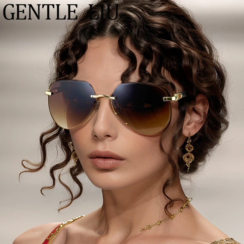 

Oversized Oval Rimless Sunglasses Women Men 2025 Luxury Brand Trendy Frameless Sun Glasses For Lady Punk UV400 Traveling Eyewear