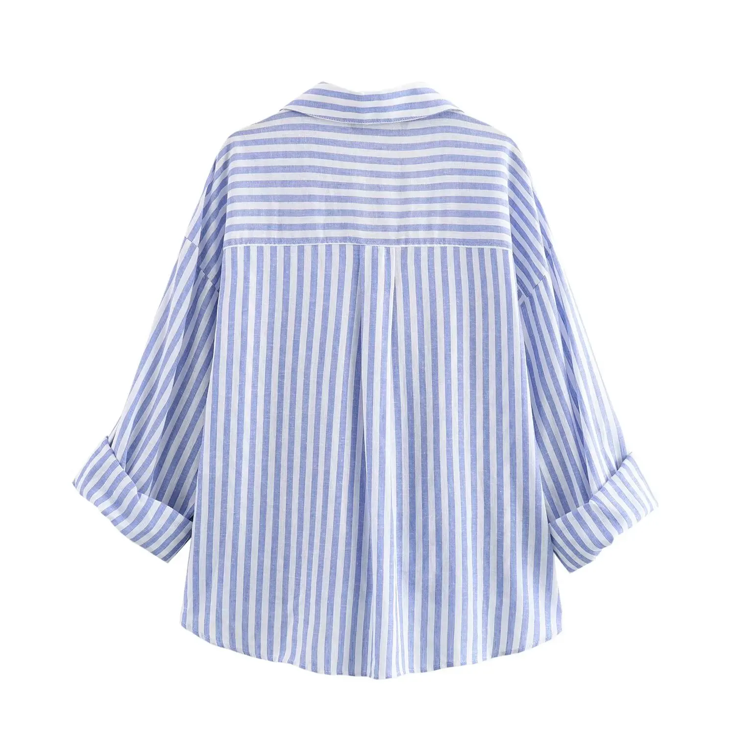 TRAFZA 2024 Spring Casual Women Striped Casual Flax Shirt BOW Single Breasted Streetwear Loose Shirt Fashion Women Folds Shirts