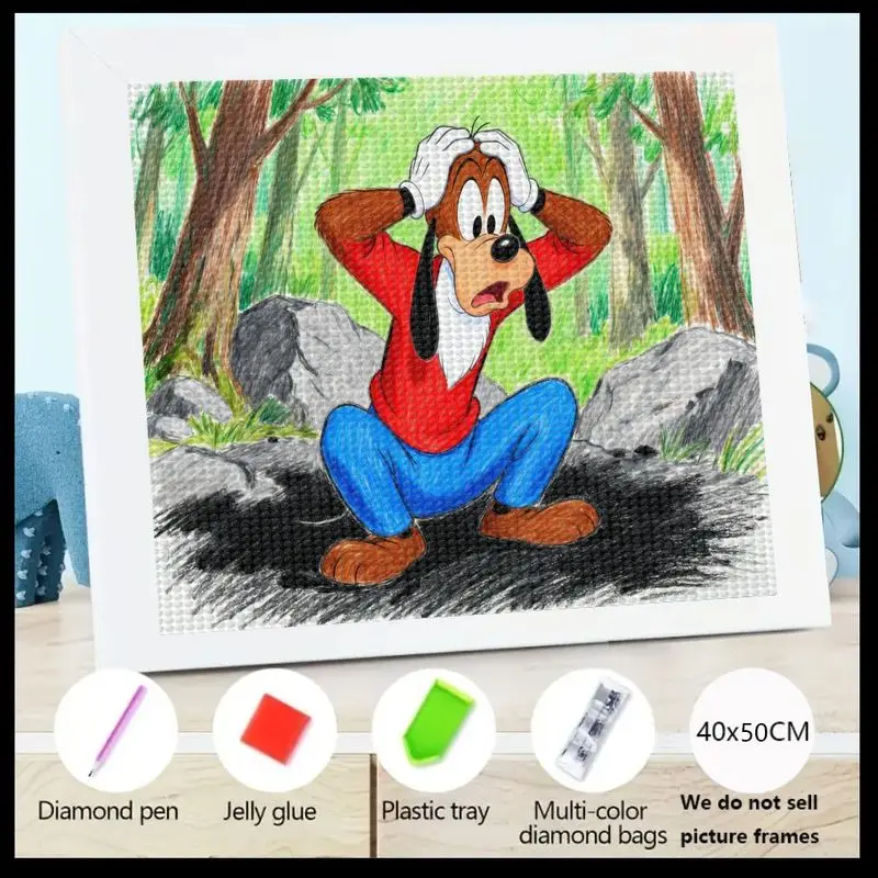 

1PC Disney Goofy Cartoon Character 5D Full Drill Diamond Painting Kit, Funny Distressed Goofy Forest Scene DIY Big Gem Art Craft