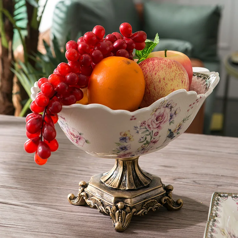 American Rural ceramic fruit plate European living room tea table household high foot fruit bowl creative decorative fruit plate