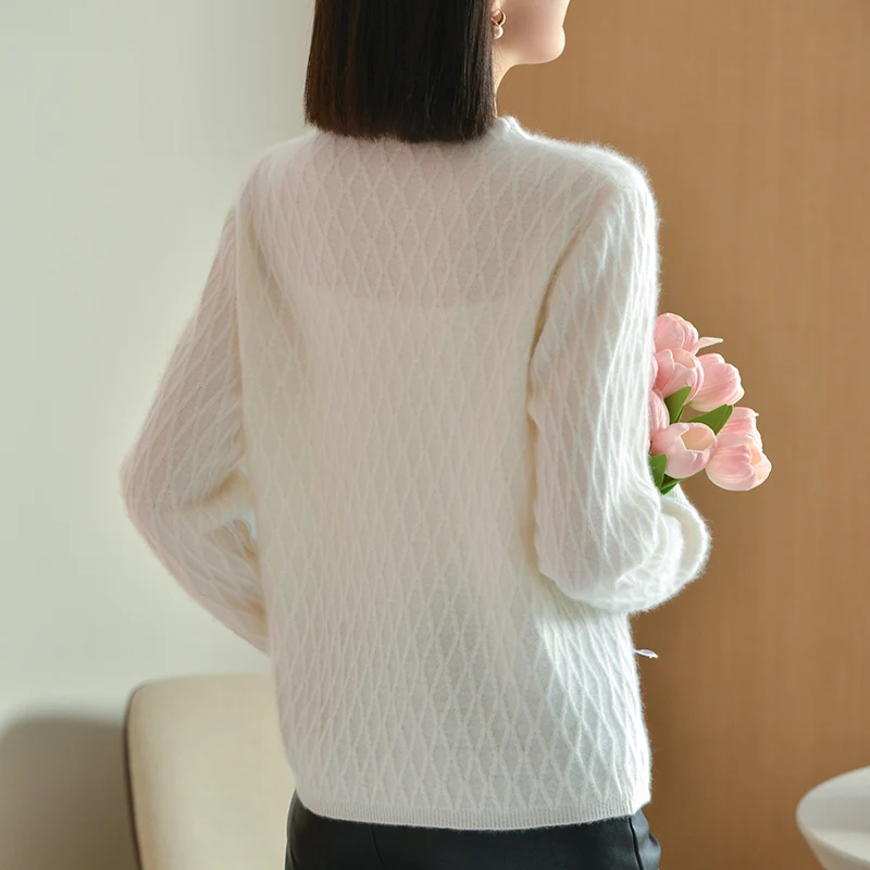 Half turtleneck Korean Cashmere Sweater Women's 2024Autumn/Winter New Loose Pullover 100% Pure Wool Knit Sweater Female Clothing