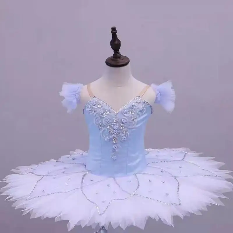 Professional Ballet Tutu Children Girls Tutu Ballet Dress Ballerina Sky Blue Velvet Bodice Pancake Swan Lake Dance Costumes Kids