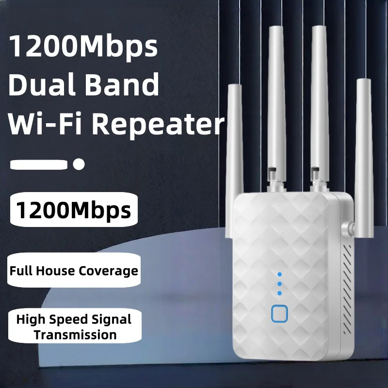 1200Mbps WiFi Repeater Wireless 2.4G/5GHz Dual Band Wi-Fi Signal Extender Amplifier Router Long Range Booster High-Speed Bands