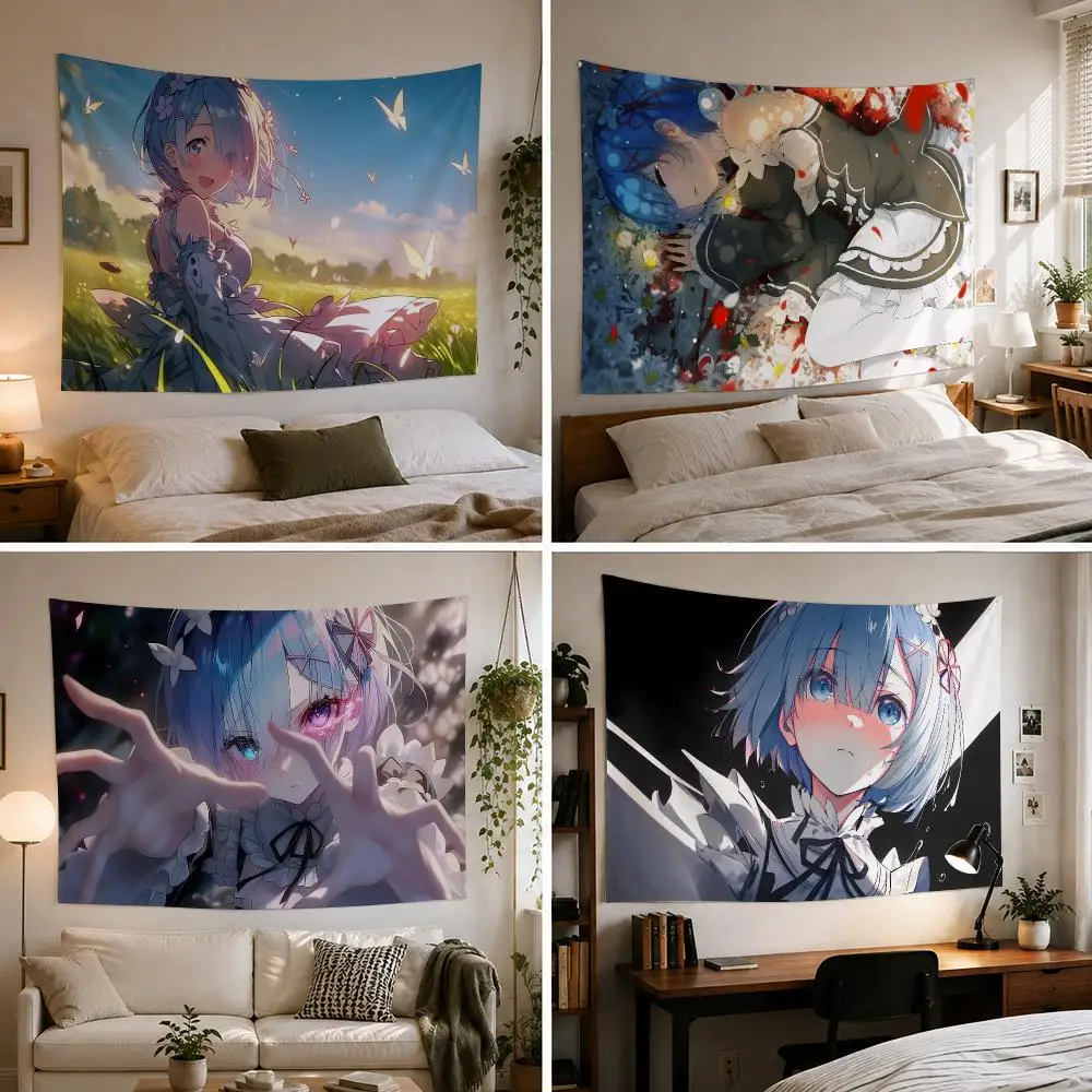 Anime REm ZERO Hanging Bohemian Tapestry Custom Living Bedroom Party Dormitory interior Wall bohemian Decoration Attached clip