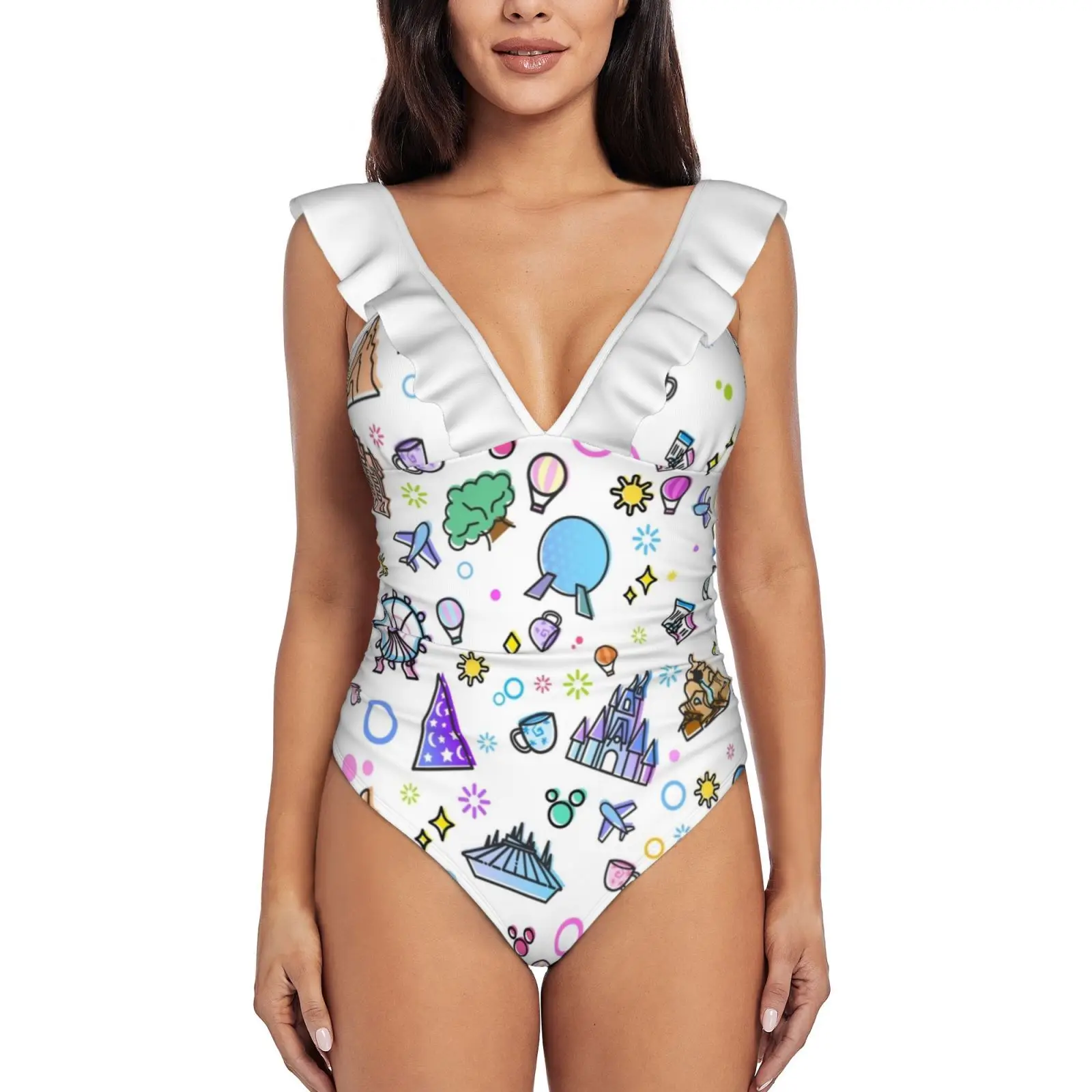 Meet Me At My Happy Place Pattern. Happiest Place On Earth. Monokini New Ruffle One Piece Swimsuit Female Sexy Swimwear Women