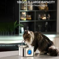 Transparent Window Cat Water Dispenser with sensor 3.2L/108oz Super Quiet& Pets Auto Filter Stainless Steel Cats Water Fountain