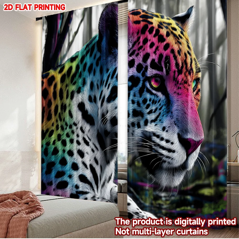 

2D flat printing 2pcs Party Curtain Savage cat and abstract rainbow Digital Printed Polyester Drapes All Season Party & Holiday