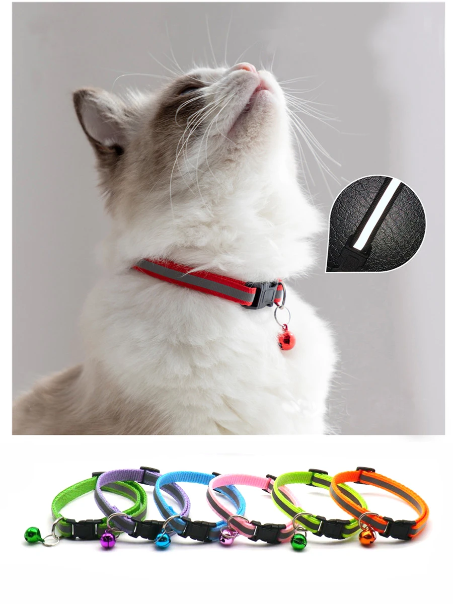 2 Stück/Packung 12 Farben Reflektierende Verstellbare Halsbänder für Katzen und Kleine Hunde mit Glöckchen, Niedliche Haustierzubehör-Kollektion – Detail 11
