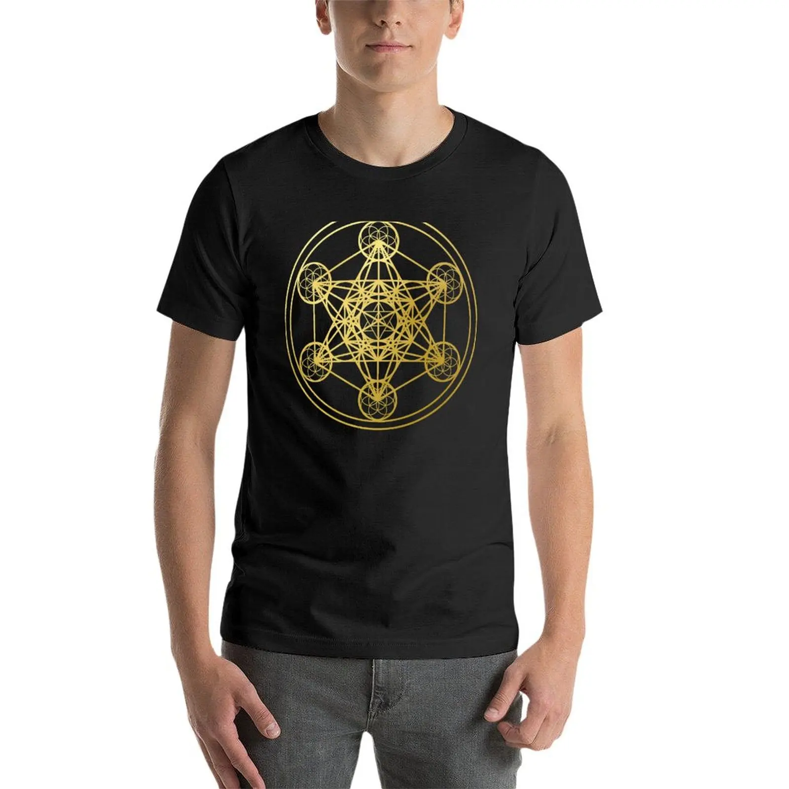 Metatrons Cube gold sacred geometry mandala esoteric symbol Kabbalah T-Shirt quick drying sweat shirts, men